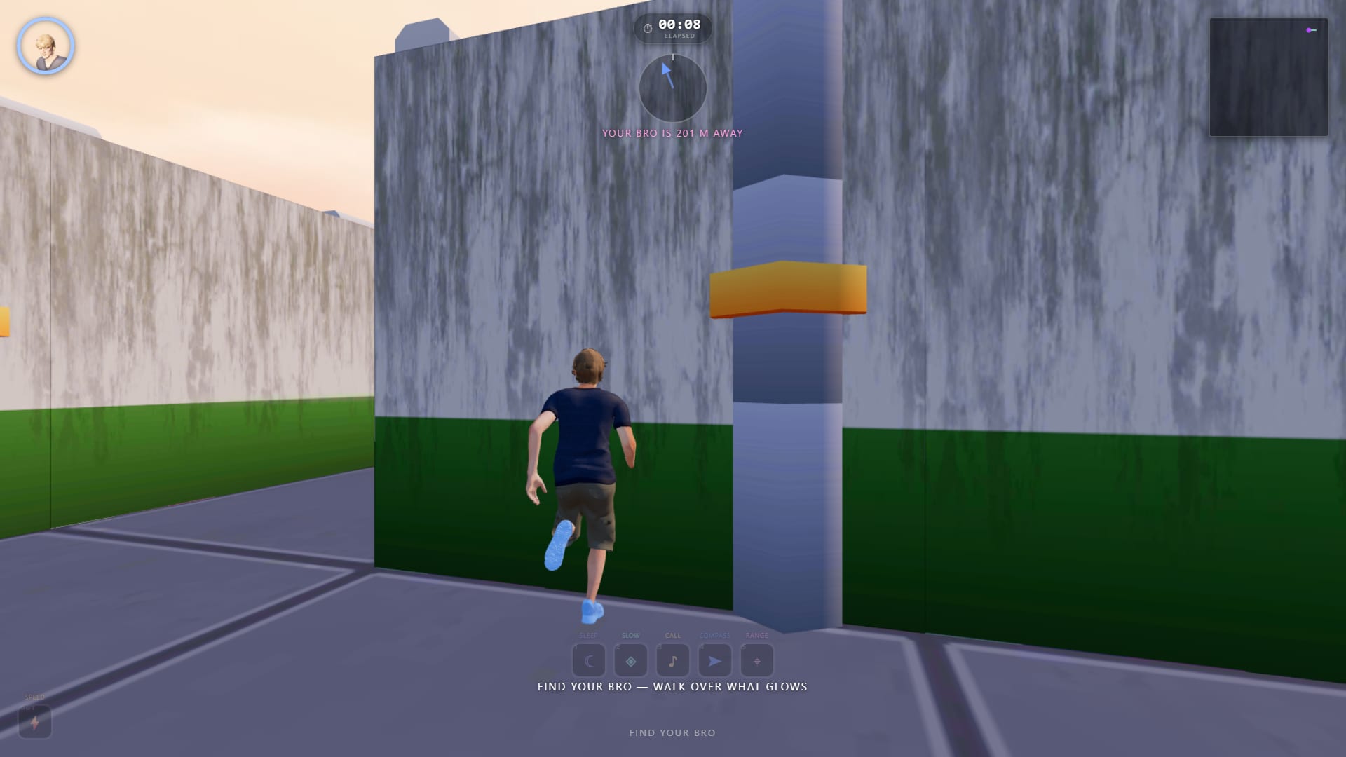 Third person, so you can read your own silhouette against the walls.